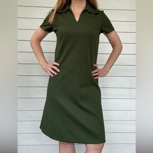60s Mod Olive Dress Vintage Short Sleeve Polyester Casual S